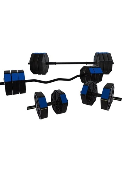 Spor 60 KG(150 Cm) Düz Bar + Z Bar Dambıl Ağırlık Halter Full Set Mavi Kapaklı fiyatları