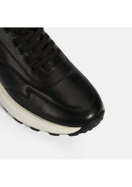 Erkek Siyah Bağcıklı Deri Spor Ayakkabı