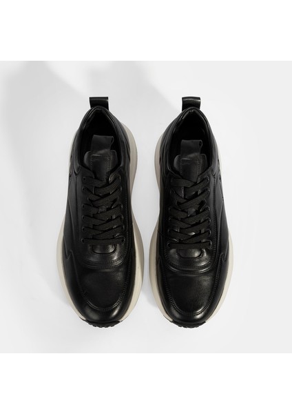 Erkek Siyah Bağcıklı Deri Spor Ayakkabı