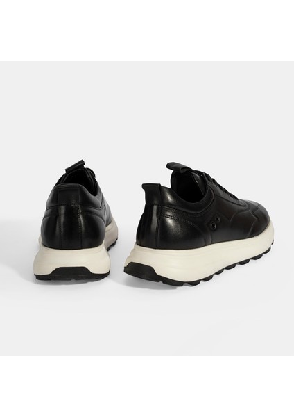 Erkek Siyah Bağcıklı Deri Spor Ayakkabı