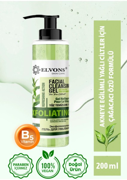 Çay Ağacı Özü, Yağlı ve Akneye Eğilimli Ciltler Için, Yüz Temizleme Jeli, Glikolik Asit (200ML)