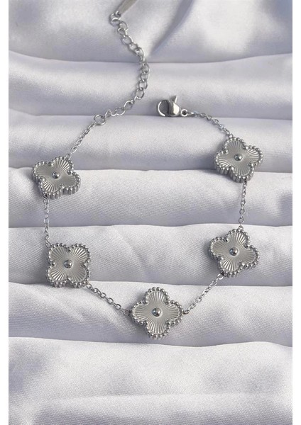 Çelik Gümüş Renk Yonca Bileklik