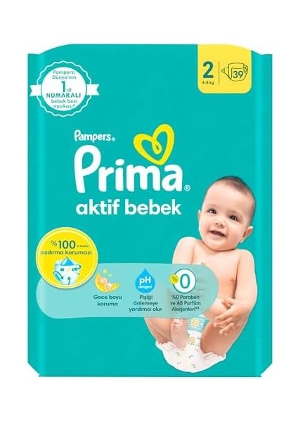 Prima Bebek Bezi Aktif Bebek 2 Beden 39 Adet Standart Paket