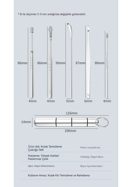 Paslanmaz Çelik Kulak Temizleme Çubuğu Seti (Yurt Dışından) fiyatları