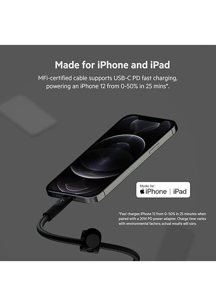 Boostcharge Pro Flex Örgülü USB Tip C - Lightning Kablosu (2m/6,6 Ft), Mfi Sertifikalı 20W Hızlı Şarj Pd Güç Dağıtımı - Siyah modelleri