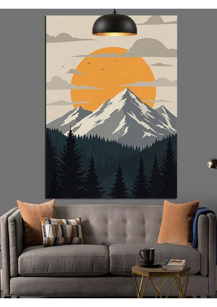 Japon Tarzı Güneş ve Fuji Dağı Dekoratif Kanvas - Mdf Ahşap Tablo indirimleri