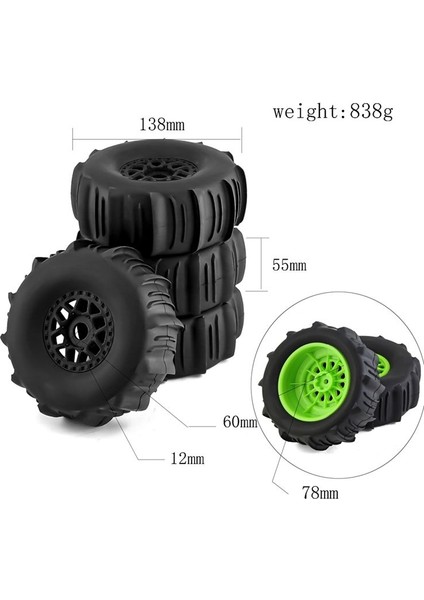 4 Adet 138MM 1/7 Çöl Kısa Kulvar Kamyon Lastiği 17MM Tekerlek Altıgen Arrma Mojave Udr Yikong Df7 Rc Araba Için, 1 (Yurt Dışından) fiyatları