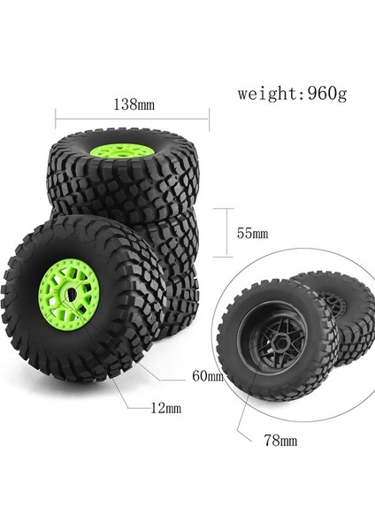 4 Adet 138MM 1/7 Çöl Kısa Kulvar Kamyon Lastiği 17MM Tekerlek Altıgen Arrma Mojave Udr Yikong Df7 Rc Araba Için, 2 (Yurt Dışından) fiyatları