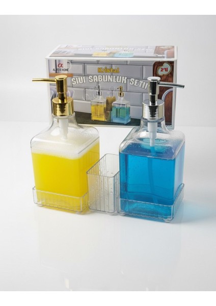 Alper Home Kristal 2'li Lüks Sıvı Sabunluk Seti ve Organizeri