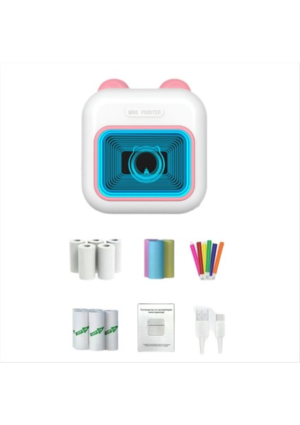 Mini Etiket Yazıcısı Rgb Işık Bluetooth Cep Mürekkepsiz Termal 10 Rulo Kağıt ve 5 Kalem Fmo A (Yurt Dışından)