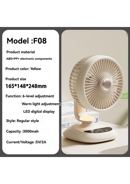 USB Masa Vantilatörü 6 Hız Taşınabilir Masaüstü Masa Vantilatörü Işıklı Yatak Odası Ofis Seyahat Zamanlaması ve Kaymaz Mat B (Yurt Dışından) fiyatları