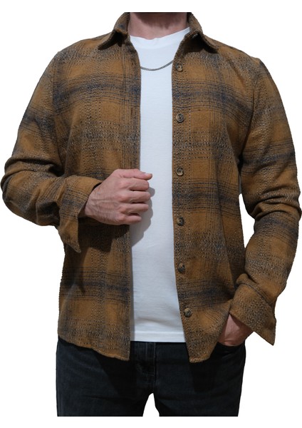 Erkek Oduncu Gömlek Uzun Kol Ekose Desen Açık Kahve