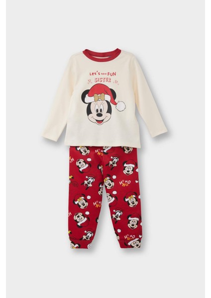 Kız Bebek Disney Mickey & Minnie Yılbaşı Temalı Pijama Takımı Uzun Kollu Üst Uzun Alt F4595A525WN
