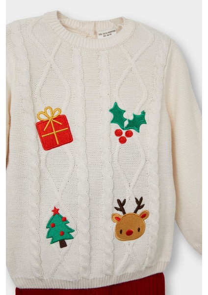 Kız Bebek 2'li Takım Yılbaşı Temalı Triko Kazak Alt F3229A525WN modelleri