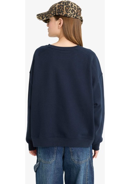 Oversize Geniş Kalıp Bisiklet Yaka Basic Düz Sweatshirt A4177AX25WN