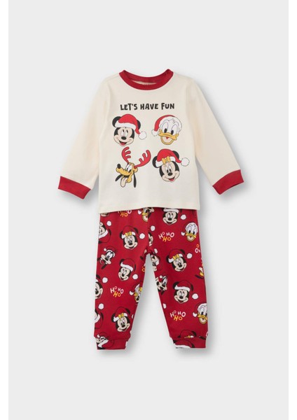 Erkek Bebek Disney Mickey & Minnie Yılbaşı Temalı Pijama Takımı Uzun Kollu Üst Uzun Alt F4585A525WN