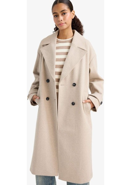 Regular Fit Düğmeli Uzun Kaşe Kaban F1197AX25WN