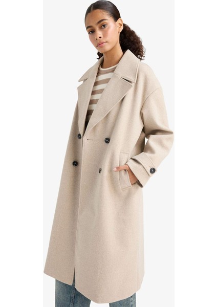 Regular Fit Düğmeli Uzun Kaşe Kaban F1197AX25WN fırsatları