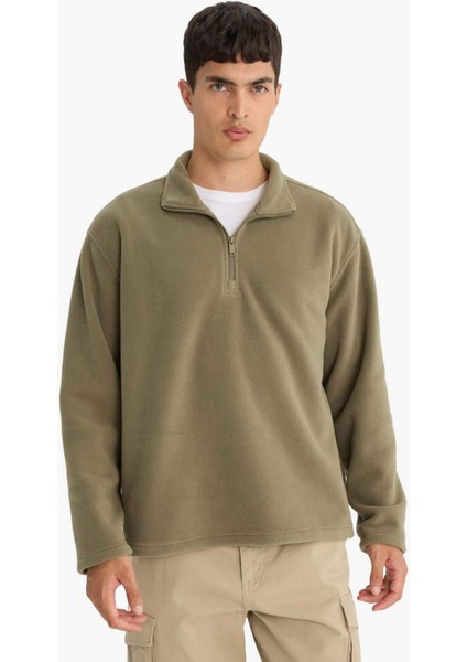 Relax Fit Yarım Fermuarlı Polar Sweatshirt F0448AX25AU fırsatları