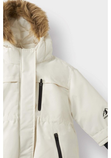 Kız Bebek Çıkarılabilir Suni Kürk Yaka Kapüşonlu Polar Astarlı Fermuarlı Şişme Kayak Montu F4157A525WN fiyatları