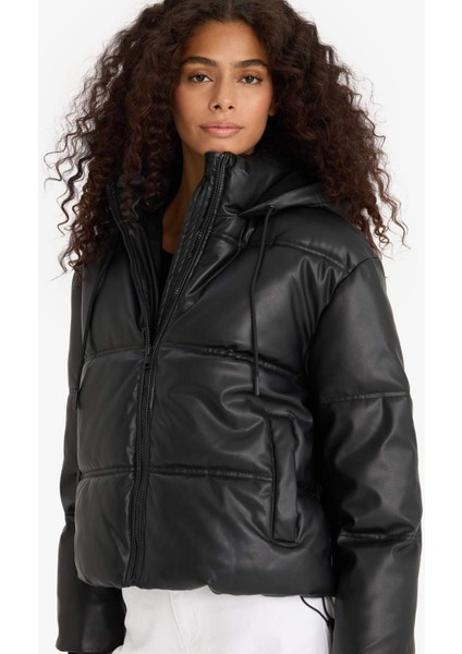 Regular Fit Kapüşonlu Polar Astarlı Suni Deri Mont F2142AX25WN