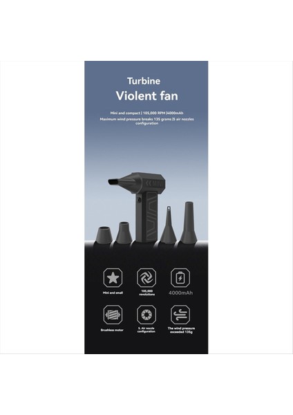 Violent Fan Güçlü 105000 Rpm Fırçasız LED Ekran ve Işıklı Elektrikli Hava Toz Alma Cihazı Ev Dış Mekan Için (Yurt Dışından) fiyatları