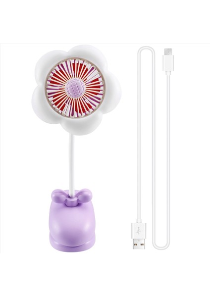 USB Şarj Edilebilir Klipsli Vantilatör Sevimli Tasarım Çiçek 360° Dönebilen LED Işıklı Soğutmalı Bebek Arabası Kampı Için - Renkli (Yurt Dışından)
