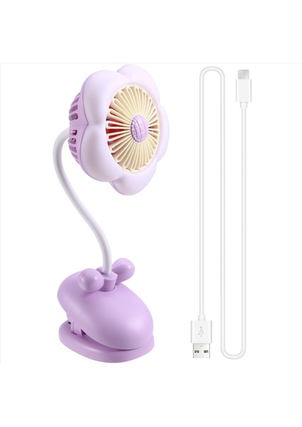 USB Şarj Edilebilir Klipsli Vantilatör Sevimli Tasarım Çiçek 360° Dönebilen LED Işıklı Soğutmalı Bebek Arabası Kampı Için - Renkli (Yurt Dışından) fiyatları
