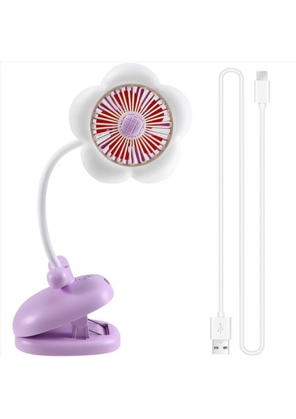 USB Şarj Edilebilir Klipsli Vantilatör Sevimli Tasarım Çiçek 360° Dönebilen LED Işıklı Soğutmalı Bebek Arabası Kampı Için - Renkli (Yurt Dışından) modelleri