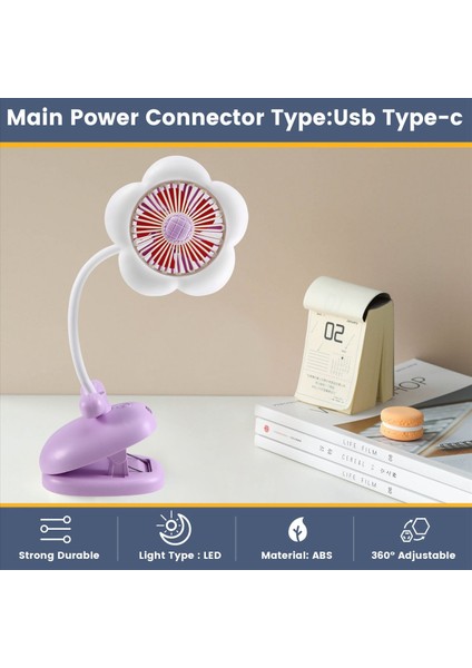 USB Şarj Edilebilir Klipsli Vantilatör Sevimli Tasarım Çiçek 360° Dönebilen LED Işıklı Soğutmalı Bebek Arabası Kampı Için - Renkli (Yurt Dışından) indirimleri