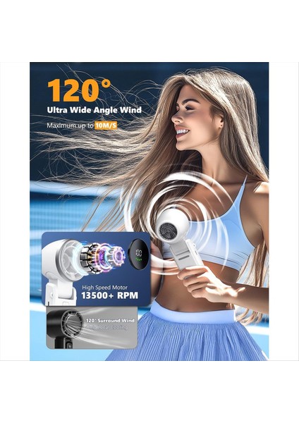 Taşınabilir El Tipi Turbo Vantilatör, Kademesiz 100 Vitesli Şarj Edilebilir Kişisel El Vantilatörü, Açık/kapalı Aktiviteler Için 5000MAH, A (Yurt Dışından) modelleri