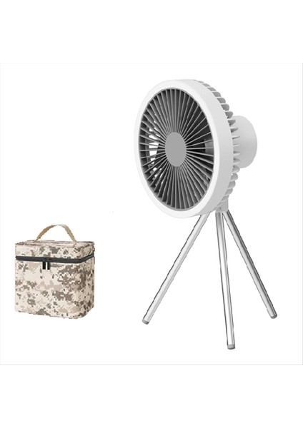 10000MAH Kamp Vantilatörü Şarj Edilebilir Masa Taşınabilir Kablosuz Tavan Tipi Power Bank LED Aydınlatmalı Beyaz (Yurt Dışından)