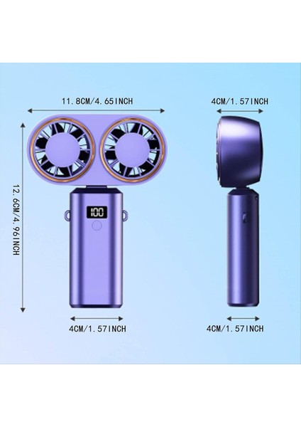 Taşınabilir El Tipi Vantilatör USB Şarjlı Soğutucu Çift Dijital Ekranlı Şarj Edilebilir Pil Kraliyet Mavisi (Yurt Dışından) modelleri