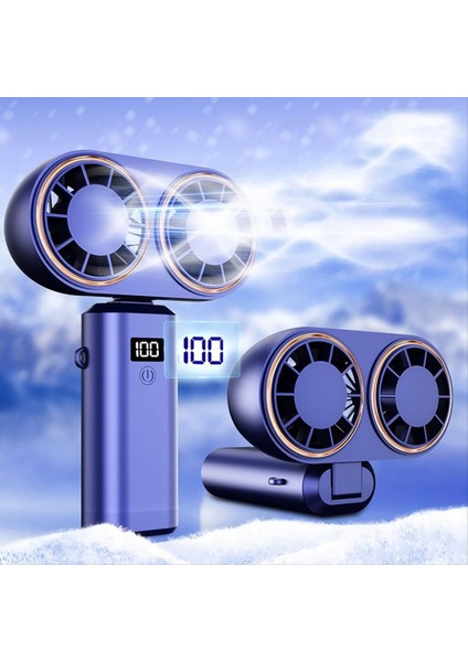 Taşınabilir El Tipi Vantilatör USB Şarjlı Soğutucu Çift Dijital Ekranlı Şarj Edilebilir Pil Kraliyet Mavisi (Yurt Dışından) fırsatları