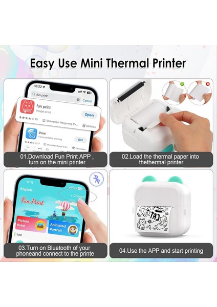 Mini Etiket Yazıcısı Rgb Işık Bluetooth Cep Mürekkepsiz Termal 10 Rulo Kağıt ve 5 Kalem Fmo B (Yurt Dışından) indirimleri