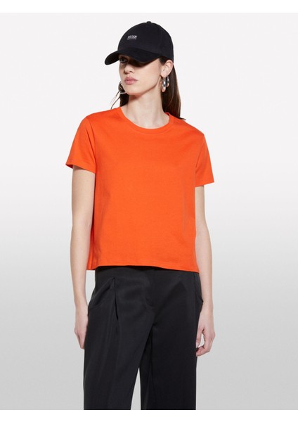 %100 Pamuk Bisiklet Yakalı T-Shirt Kadın Nar Çiçeği T-Shirt - 325P3I1XL101S fırsatları