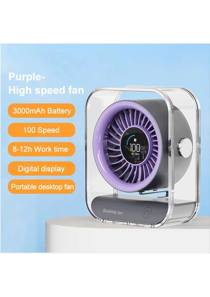 Mini Masaüstü Vantilatör Ofis LED Dijital 3000MAH USB Şarj Edilebilir 100 Hız Büyük Sessiz Sirkülasyon B (Yurt Dışından) indirimleri