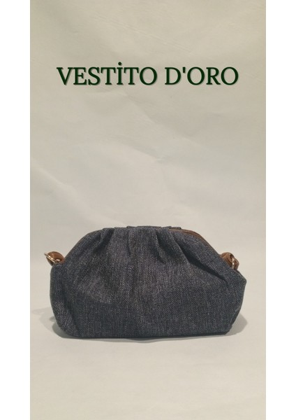 Dokulu Kumaş Büzgülü Mini Omuz Çantası - Vestito D'oro
