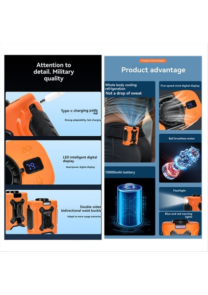 Taşınabilir Bel Vantilatörü 10000MAH Şarj Edilebilir Boyun ve Klipsli Güçlü Lı Açık Hava, Kamp, Aydınlatma Için Ideal (Yurt Dışından) modelleri