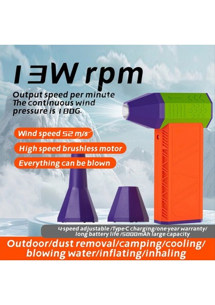 LED Aydınlatmalı Jet Fan 130.000 Rpm Hızı 52 M/s Fırçasız Motor Kanallı Turbo Şiddetli Türbin Küçük Turuncu (Yurt Dışından) fiyatları