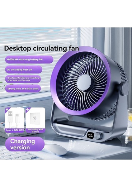 Taşınabilir Hava Sirkülasyonlu Masa Vantilatörü Masaüstü 4000MAH Pil Şarj Edilebilir 100 Hız Ayarlanabilir 180° Ev ve Ofis Için (Yurt Dışından) fiyatları