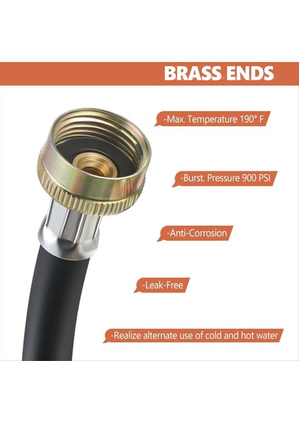 Kauçuk Çamaşır Makinesi Y Hortumu, 3/4 Inç Pirinç Bağlantı Parçaları, 1 Ft (12 Inç) Uzunlukta Sıcak ve Soğuk Su Mikseri Hortum Bağlantısı (Yurt Dışından) fırsatları