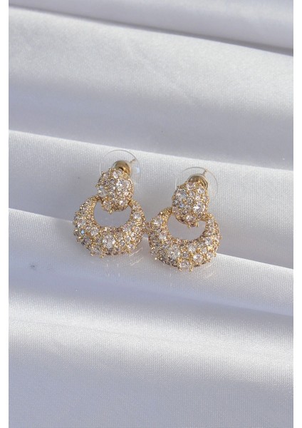 Bfs Pirinç Gold Renk Zirkon Taşlı Oval Form Küpe fiyatları