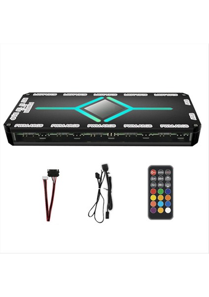 Pc Fanı Için Uzaktan Kumandalı ve Ayırıcılı 12 Portlu Argb +10 Pwm Manyetik Emiş Hub'ı Siyah (Yurt Dışından)
