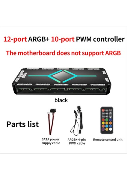 Pc Fanı Için Uzaktan Kumandalı ve Ayırıcılı 12 Portlu Argb +10 Pwm Manyetik Emiş Hub'ı Siyah (Yurt Dışından) indirimleri