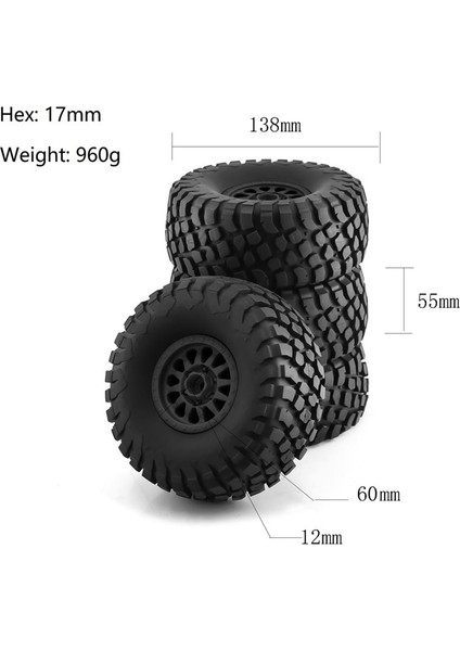 4 Adet 138MM 1/7 Çöl Kısa Kulvar Kamyon Lastiği 17MM Tekerlek Altıgen Udr Arrma Mojave Yikong Df7 Rc Araba Için, 1 (Yurt Dışından) fiyatları