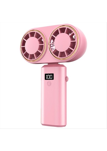 Taşınabilir El Tipi Vantilatör USB Şarjlı Soğutucu Çift Dijital Ekranlı Şarj Edilebilir Pil Pembe (Yurt Dışından)