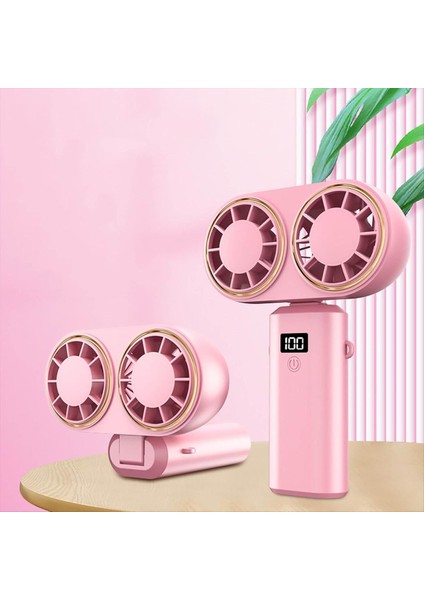 Taşınabilir El Tipi Vantilatör USB Şarjlı Soğutucu Çift Dijital Ekranlı Şarj Edilebilir Pil Pembe (Yurt Dışından) modelleri