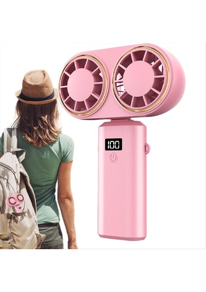 Taşınabilir El Tipi Vantilatör USB Şarjlı Soğutucu Çift Dijital Ekranlı Şarj Edilebilir Pil Pembe (Yurt Dışından) fırsatları