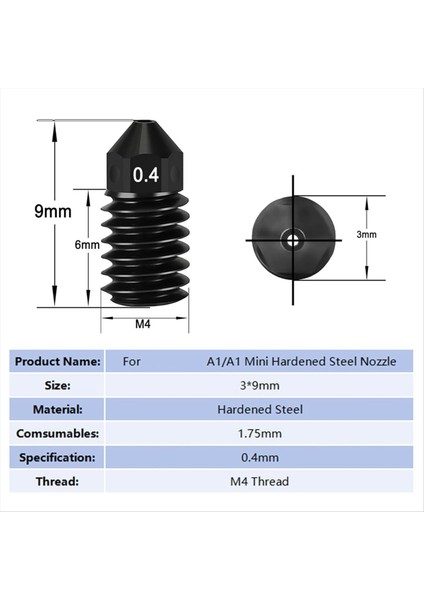 A1/a1 Mini, Ekstruder Hotend Yedek Mini 3D Yazıcılar Için 6 Adet 0,4 mm Sertleştirilmiş Çelik Nozul (Yurt Dışından) modelleri